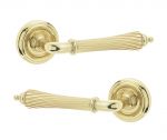 "Giselle" Solid Polished Brass Door Lever Handles Round Rose  (JV652PB)